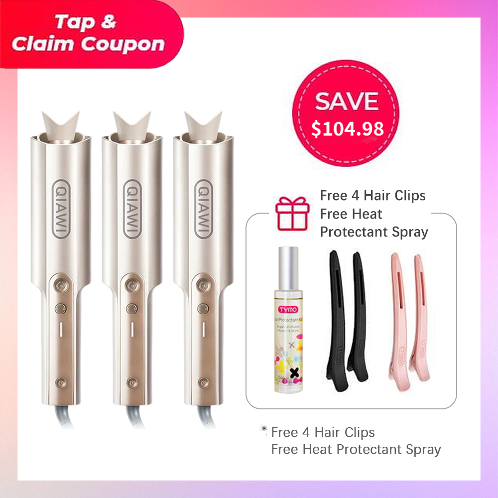 3 COMPACT Hair Waver Crimper & Free 4 Hair Clips & Free Heat Protectant Spray- 99.97